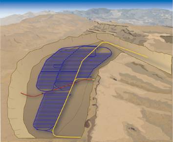 Cutaway diagram showing theYucca Mountain emplacement tunnel concept.