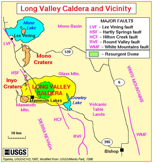 map of Long Valley caldera