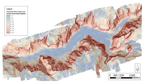 Yosemite Valley surface slope map